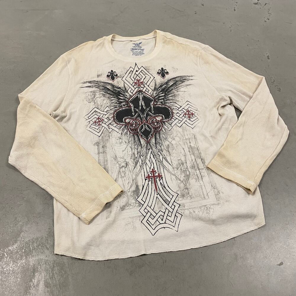 Y2K affliction styled distressed flannel tshirt